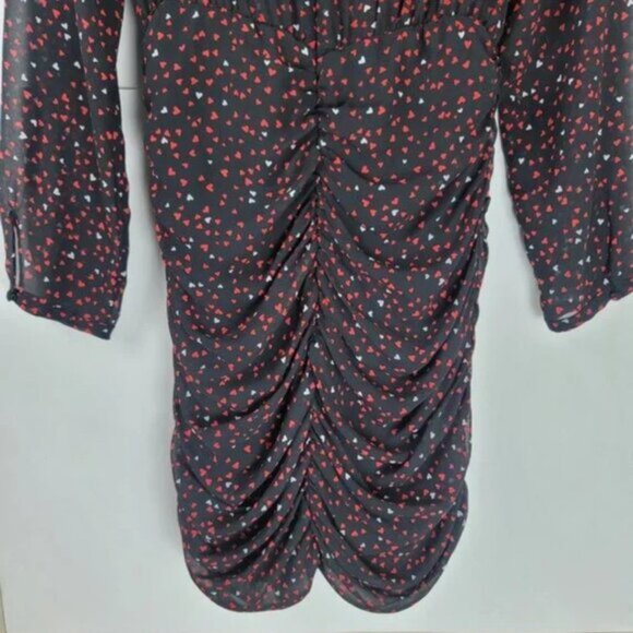 Zara Heart Print Mini Dress Ruched Long Sleeve V-Neck Party Dress - Picture 6 of 13